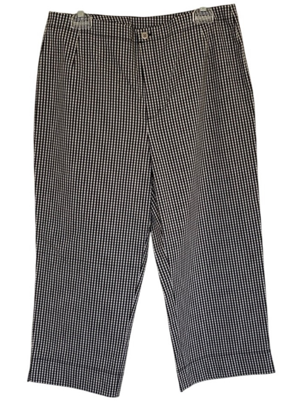 Chico's Womens Black White Gingham Check Crop Pants Size 2 Large Classic Preppy